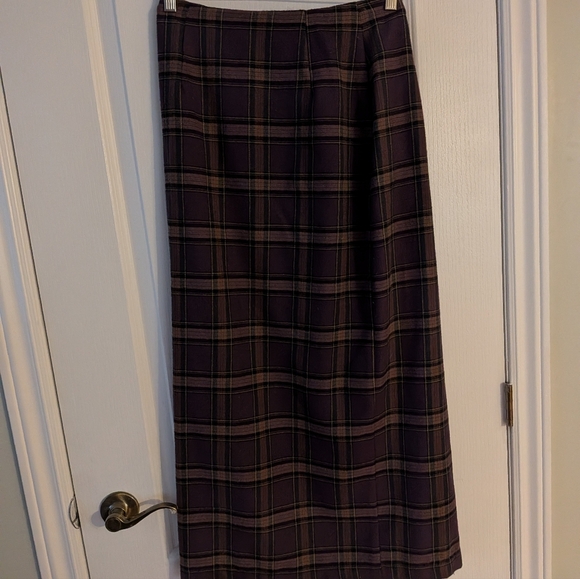 Vintage wrap plaid maxi skirt rayon purple brown small - Picture 7 of 9